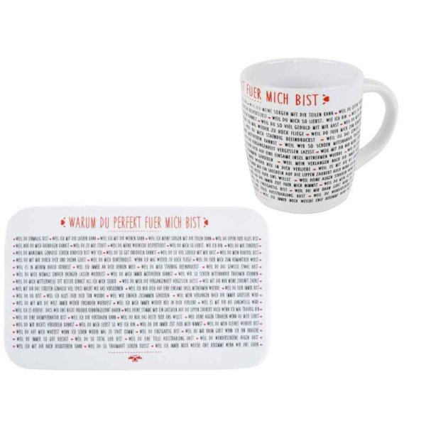 Frühstücksset "Perfekt" Kaffebecher & Frühstücksbrettchen - Geschenk für den Liebsten