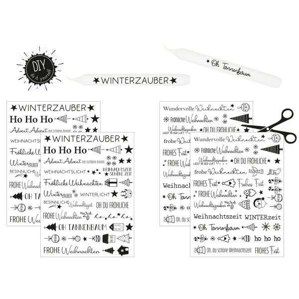 Kerzen Tattoos / Kerzen Folien Weihnachten - 2 Bögen Kerzen Sticker - Kerze Weihnachten, Advent, DIY Kerzentattoos