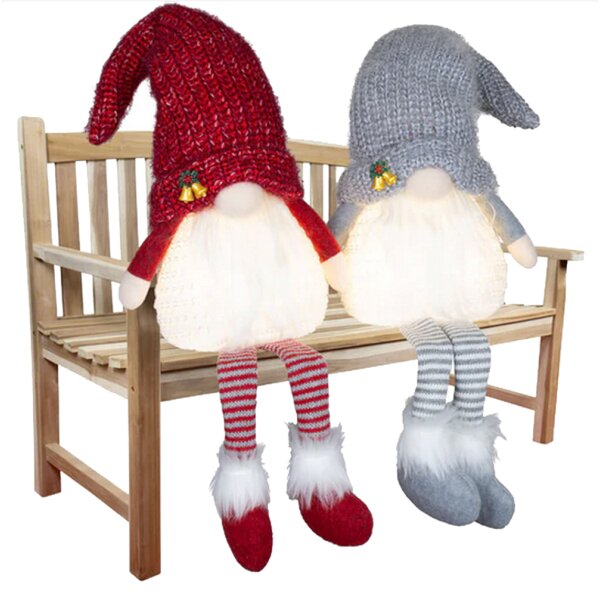 Dekofigur Kantenhocker LED Gnom (2er Set) H: 30 cm - Wichtel, Weihnachtsdeko, Winterdeko, Advent, Dekoration Weihnachten