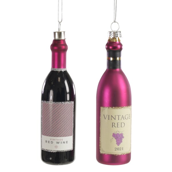 Baumschmuck Rotwein Flasche (2er Set) - Weinflasche, Baumkugel Wein Glas Flasche, Weihnachtsdeko, Christbaumkugel