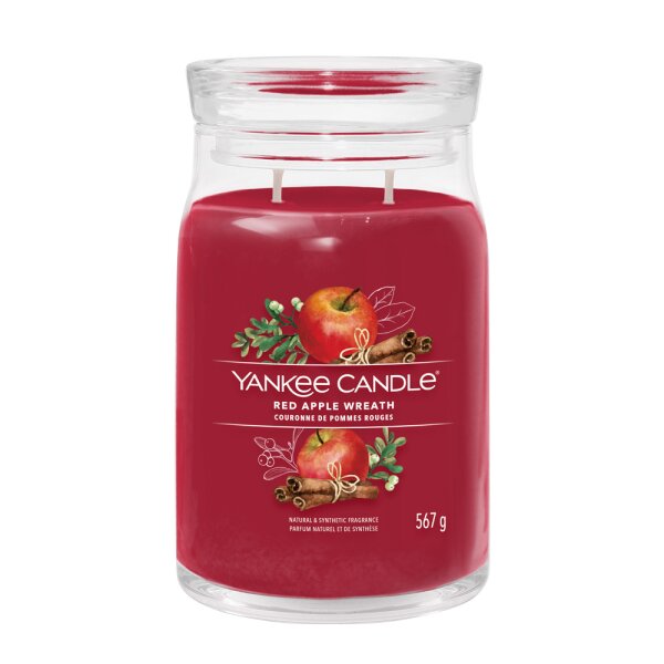 Yankee Candle Duftkerze im Glas (groß) RED APPLE WREATH - Signature Kerze mit Brenndauer bis zu 90 Stunden