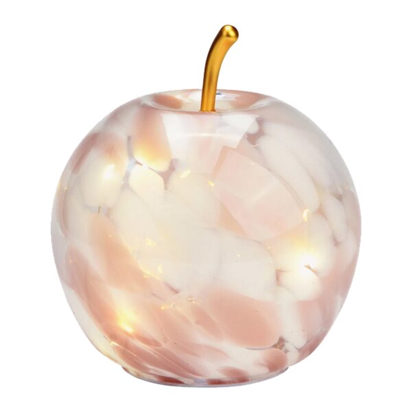 Dekoleuchte Apfel (S) Glas, Pink weiss gepunktet,  Apfel Lampe mit LED Lichterkette, Dekolampe, Tischleuchte, Apfellampe