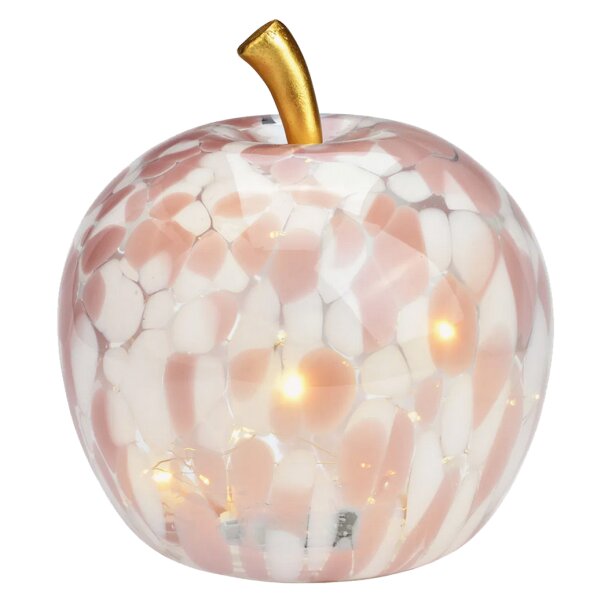 Dekoleuchte Apfel Leuchte (M) Glas, pink weiss gepunktet,  Apfel Lampe mit LED Lichterkette, Dekolampe, Tischleuchte, Apfellampe