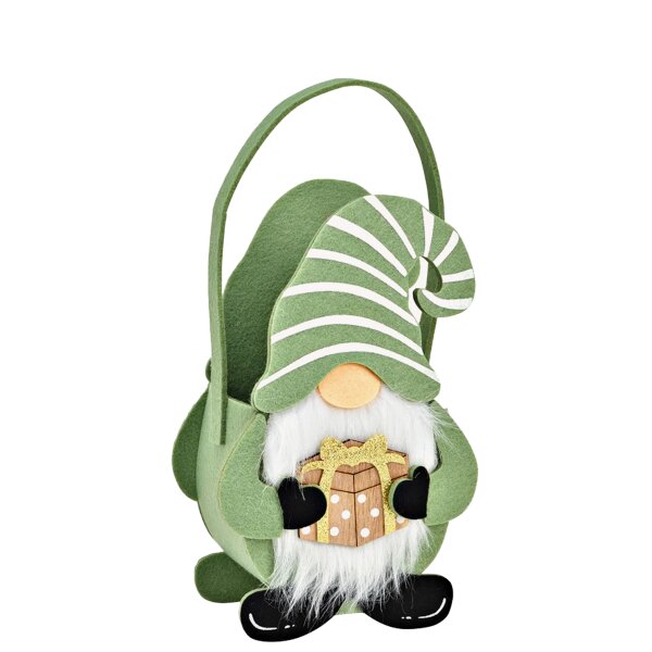 Filztasche Wichtel grün 12x20 cm - Geschenkkorb Weihnachten, Pflanztasche, Advent Deko, Geschenkverpackung Weihnachten, Winterdeko