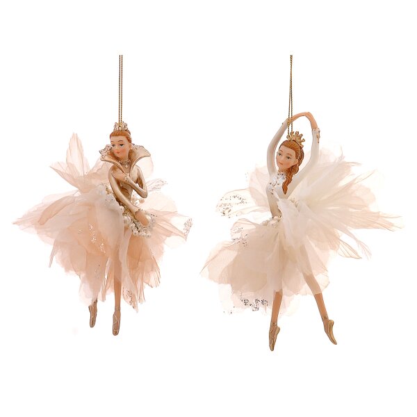 Baumschmuck Ballerina Ballett Tänzerin champagner gold mit Federkleid (2er Set) - Ballett Weihnachtsdeko, Christbaumkugel, Weihnachten