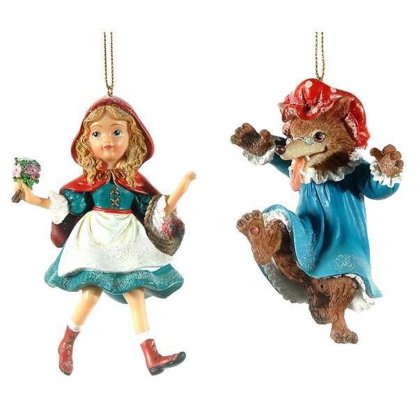 Baumschmuck Rotkäppchen und der böse Wolf (2er Set) - Weihnachtsdeko Märchen, Christbaumkugel, Weihnachten