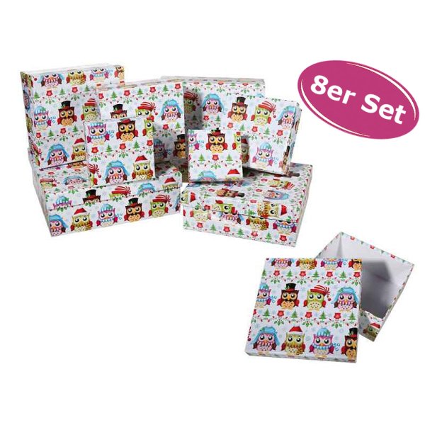 8tlg. Geschenkkarton Weihnachtseule - Geschenkverpackung, Geschenkschachtel  X-Mas, Geschenkbox, Weihnachten