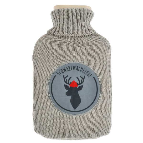 Wärmflasche Heimatliebe Schwarzwald mit Hirsch, 1,5 L mit Strickbezug - Bettflasche Heimat, Wärmekissen