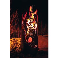 Feuersäule Fliegender Drache im Rost Design, Feuerschale, Feuerstelle für den Garten, Geschenkidee Feuerkorb