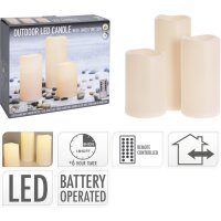 LED Outdoor Kerze (3er Set) elfenbein mit Fernbedienung...