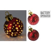 LED Weihnachtskugel rot mit Sternen und Schneeflocken D:15 cm zum Stellen - Adventsdeko, Weihnachtsdekoration, Weihnachten, Advent