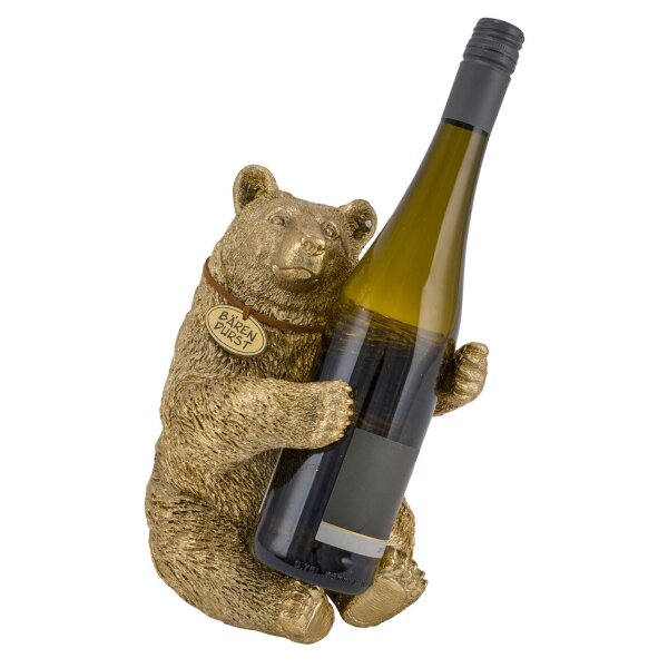 Flaschenhalter Bär, gold - Bären Skulptur, Wein Flaschen Halter, Flaschenständer, Geschenkidee