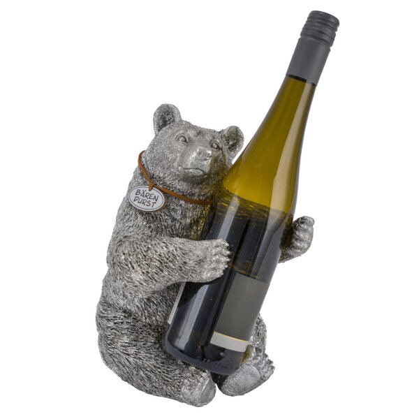 Flaschenhalter Bär, silber - Bären Skulptur, Wein Flaschen Halter, Flaschenständer, Geschenkidee
