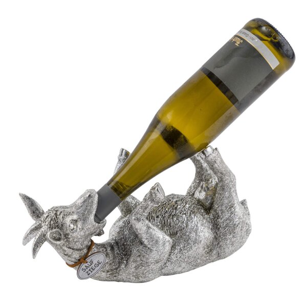 Flaschenhalter Ziege, silber (Saufziege) Skulptur, Wein Flaschen Halter, Flaschenständer, Geschenkidee