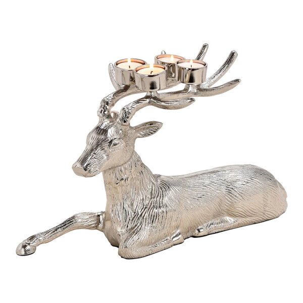 Teelichthalter Hirsch aus Aluminium silber (45cm) Adventskranz,  Weihnachten Deko, Adventsdeko, Kerzenhalter Hirsch, Advent