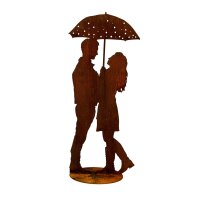 Liebespaar unter Regenschirm, H: 39 cm - Rostfigur...