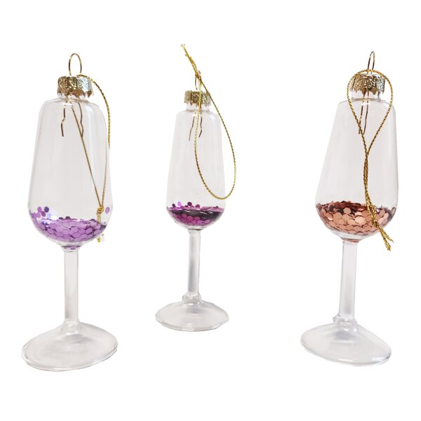 Baumschmuck Cocktail Glas Pink Party (3er Set) gefüllt mit Lametta - Baumkugel Cocktailglas, Weihnachtsdeko, Christbaumkugel