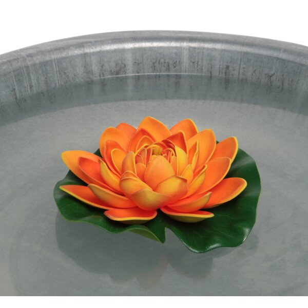 Seerose für Schwimmschale orange D:18 cm, als Teich Deko, Deko für Vogeltränke etc. - Schwimmblüte, Schwimmkerzen