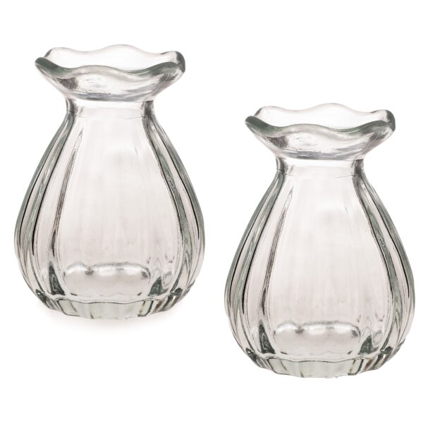 Glasvase Vase Flower Klarglas H:9 cm (2er Set) - kleine Vase zur Tischdekoration, Geburtstage, Hochzeiten