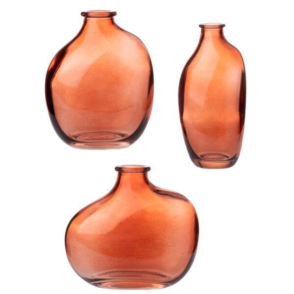 Moderne Glasvase Vase Kyoto orange (3er Set) H:10-15 cm - Deko Vase, Designer Vase, ausgefallene Blumenvase, Tischdekoration, Geburtstage, Hochzeiten