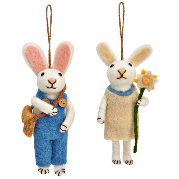 Hänger Ostern Hase Hasenpaar aus Filz (2er Set) H:15 cm -  Osterdeko, Geschenkanhänger Ostern, Frühlingsdeko, Osterhase