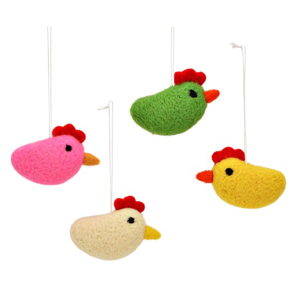 Hänger Set Ostern Huhn aus Textil (4er Set) 4x6 cm -  Osterdeko, Geschenkanhänger Ostern, Frühlingsdeko, Osterhase