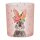 Glas Windlicht Ostern Hase mit Herzen rosa H:8 cm - Deko Osterhase, Osterdeko, Kerzenleuchte Kerzenhalter, Teelichthalter Hase, Garten Deko, Tischdeko