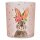 Glas Windlicht Ostern Hase mit Herzen rosa H:10 cm - Deko Osterhase, Osterdeko, Kerzenleuchte Kerzenhalter, Teelichthalter Hase, Garten Deko, Tischdeko