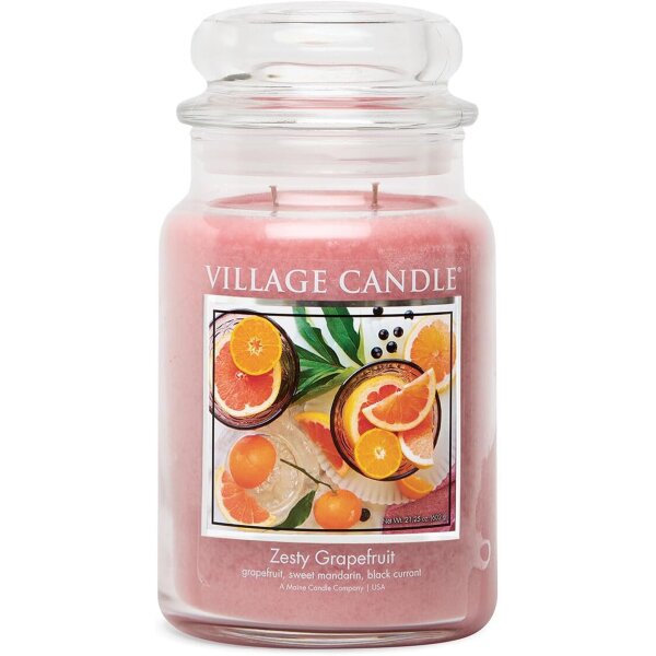 Village Candle Duftkerze im Glas (groß) Zesty Grapefruit - Tradition Edition - Kerze mit 2-Docht Technologie