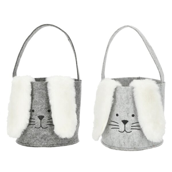 Filzkorb Osterkorb Hase Osterhase mit Plüschohren (2er Set) hellgrau, creme H:15 cm - Filztasche, Geschenkkorb Ostern, Osterdeko, Frühlingsdeko,Geschenkverpackung Filz Korb Ostern