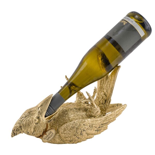 Flaschenhalter Specht, gold (Schluckspecht) - Skulptur Vogel, Wein Flaschen Halter, Flaschenständer, Geschenkidee