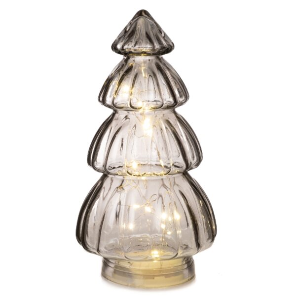 Lampe Tanne aus Glas, grau H:28 cm **B-WARE** (20er LED Lichterkette) Deko Lampe Weihnachten, Adventsdeko Tannenbaum, Weihnachtsbaum