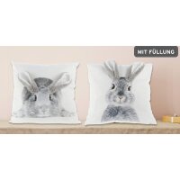 Deko Kissen Hase Schlappohr 3D 40x40 cm (2er Set) -...