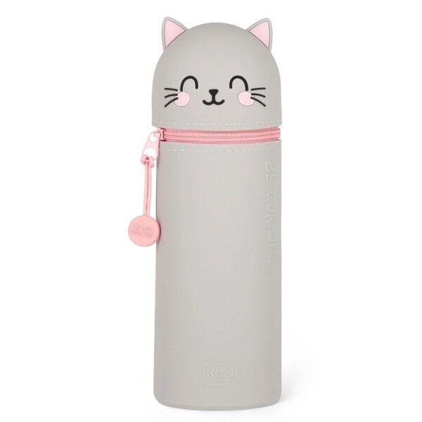 Legami 2-in-1 Mäppchen KATZE KITTY aus Silikon - Kawaii Federmäppchen, Tisch Stiftehalter, Federtasche
