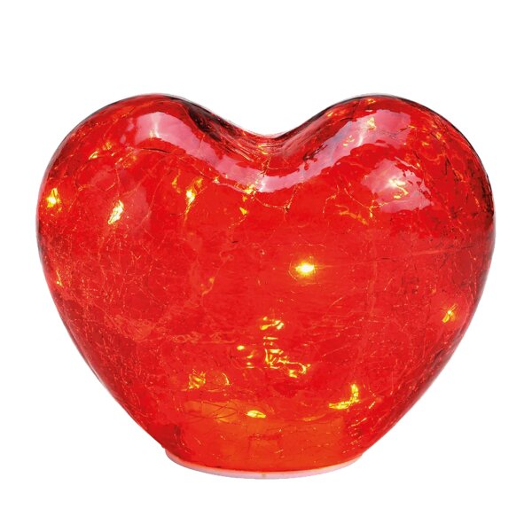Dekoleuchte Herz Glas Rot XS - Herz Lampe mit LED Lichterkette, Dekolampe, Tischleuchte, Herzlampe