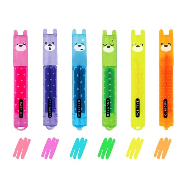 Legami 6er Set Mini Textmarker TEDDY BÄR "Teddys Mood" - Highlighter, Neon Textliner, Marker
