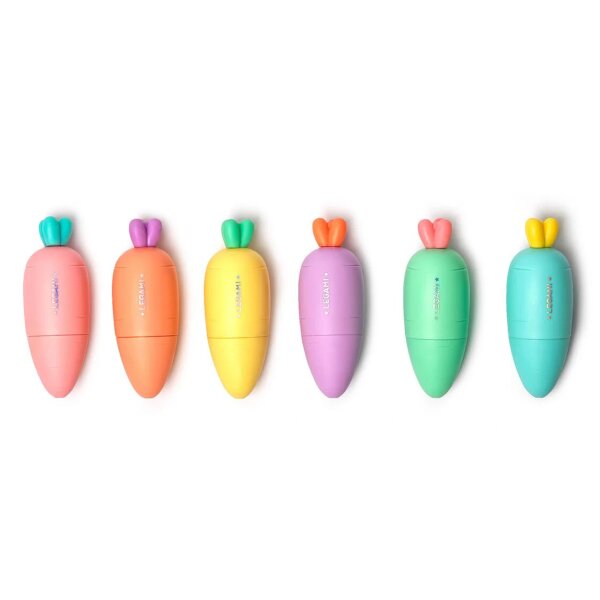 Legami 6er Set Mini Textmarker KAROTTE "Carrate Team" - Highlighter Pastellfarben, Textliner, Marker