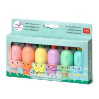 Legami 6er Set Mini Textmarker KAROTTE "Carrate Team" - Highlighter Pastellfarben, Textliner, Marker