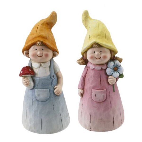 Zaunhocker Junge und Mädchen (2er Set) H:23 cm aus Terrakotta - Zaun Deko Garten, Pfostenhocker, Zaunfigur, Gartendeko, Zaunstecker