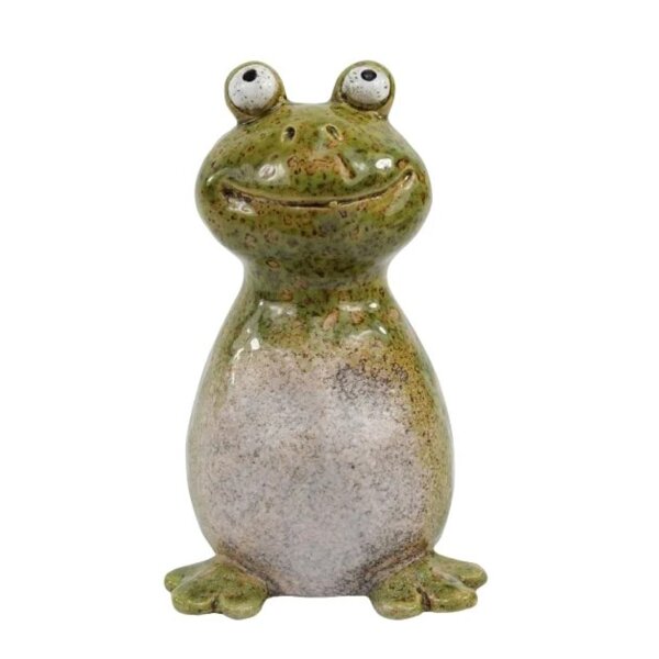 Zaunhocker Frosch grün klein H:14 cm aus Keramik - Zaun Deko Garten Frösche, Tierfigur Pfostenhocker, Zaunfigur, Gartendeko, Zaunstecker
