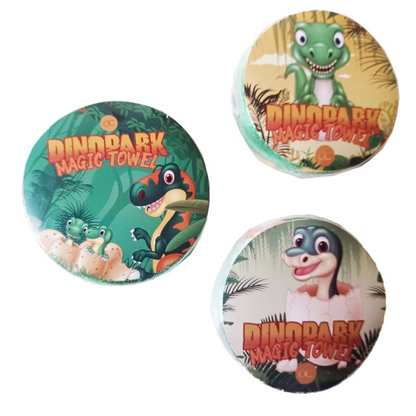 Magisches Handtuch Dino Dinosaurier DINOPARK ADVENTURE (3er Set) 30x30 cm - Zauberhandtuch, Kinder Handtuch, Kindergeschenk, Ostergeschenk, Wichtelgeschenk