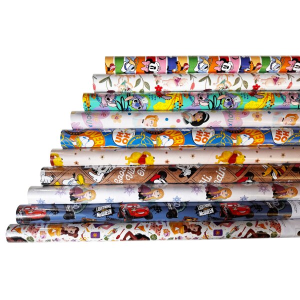 Geschenkpapier Set Disney Motive (10 Rollen) 2 m x 70 cm - Geschenkpapier für Disney Fans, Geschenkverpackung Geburtstag, Ostern, Weihnachten