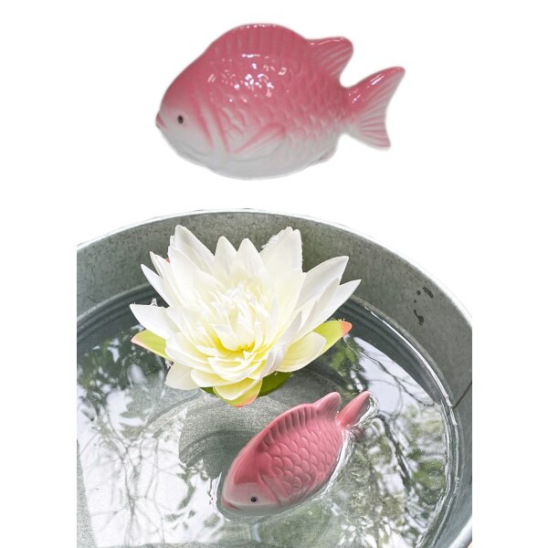 Teichdeko Schwimm Fisch rose 11x7 cm aus Porzellan schwimmend für Schwimmschale, als Teich Deko, Deko für Vogeltränke etc. - Fische, Schwimmtiere