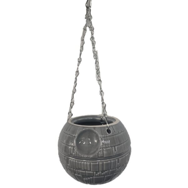 Deko 3D Hängender Blumentopf Star Wars Raumschiff Death Star 9x11 cm aus Keramik - Pflanztopf zum Aufhängen, Übertopf, Pflanzgefäß, moderner Deko Stil