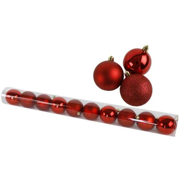 10er Set Baumkugeln Rot Mix - toller Weihnachtsbaumschmuck (D:7cm)