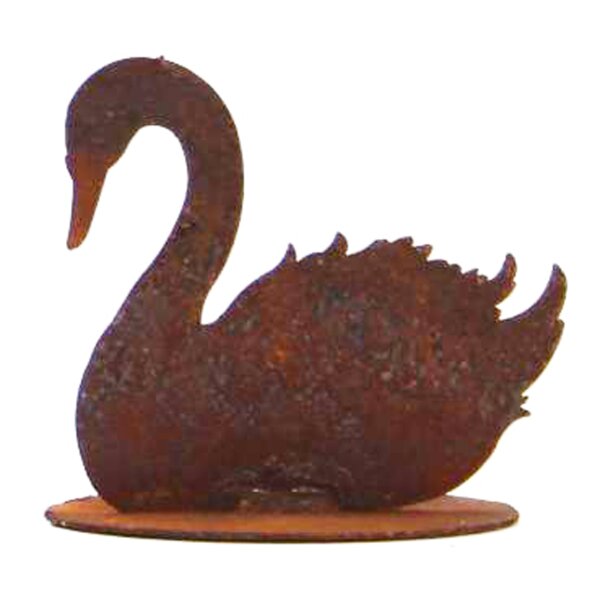 Dekofigur Schwan sitzend auf Platte 9x10 cm im Rost Design - Rostfigur für den Garten, Gartendeko, Metalldeko Bauernhof, Terrassendeko