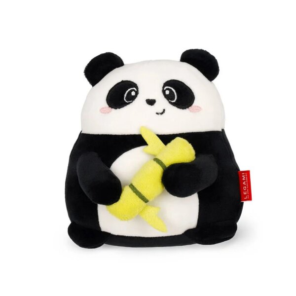 Legami Super Soft Mini Kuscheltier PANDA mit Bambus - Plüschtier freistehend, Kissen super weich und flauschig, Kuschelkissen Pandabär
