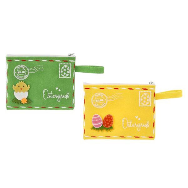 Filztasche Ostergruß Osterpost für kleine Geschenke zu Ostern & Geldgeschenke (2er Set) 19x13 cm gelb, grün - Geschenktasche Filz, Ostergeschenk, Geschenkverpackung Geldgeschenk