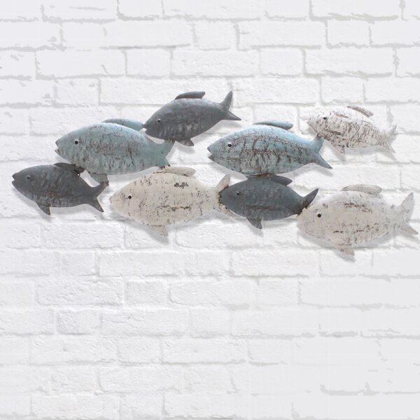 Maritimes Wandbild Fische Fischschwarm 47x23 cm aus Metall  - maritime Wanddeko, Metalldeko, maritim dekorieren, Wandornament