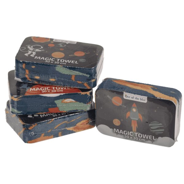 Magisches Handtuch Weltall Space (4er Set) 30x30 cm - Zauberhandtuch Rakete, Planeten, Astronauten, Kinder Handtuch, Kindergeschenk